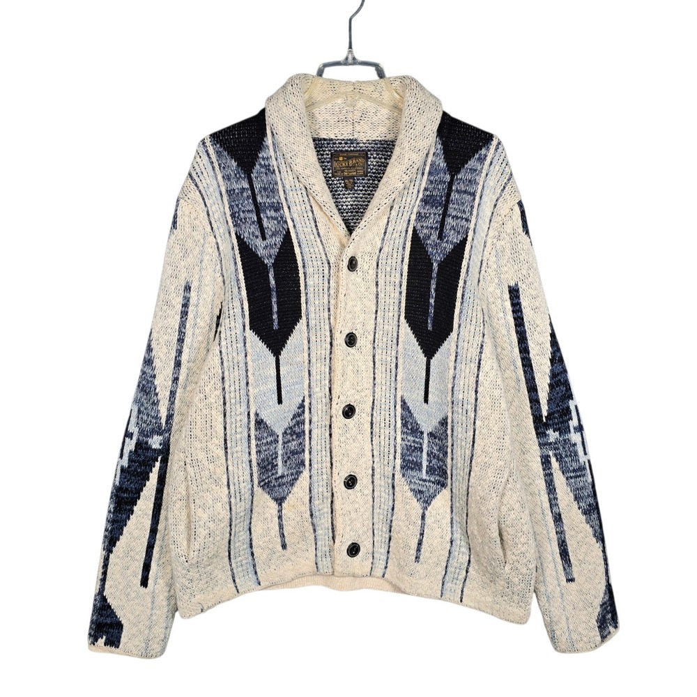 Lucky Brand Sweater Mens XL Shawl Collar Aztec Cardigan Southwest Heritage Gray